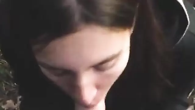 Russian man receives oral pleasure from his girlfriend in the woods